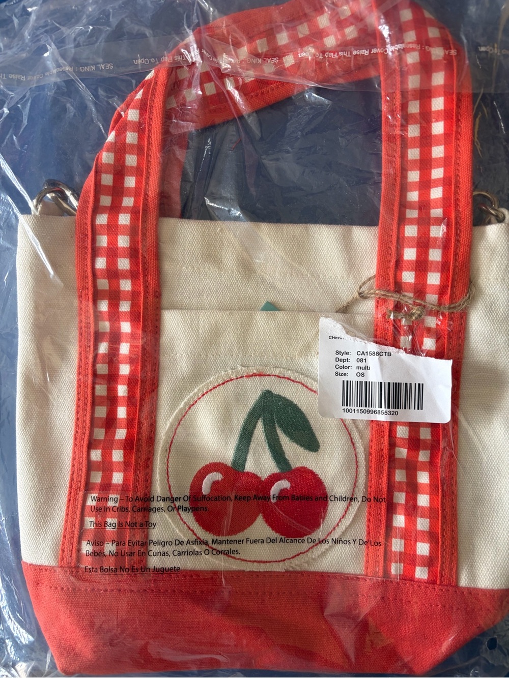 Martha Stewart Canvas Cherry Print Tote with Guitar Strap - Picture 3 of 4